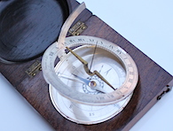 ANTIQUE WOOD-SILVER FRENCH EQUINOCTIAL SUNDIAL COMPASS c.1900