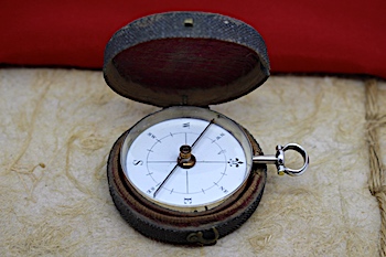 Georgian Shagreen Cased Long-Neck Silver Compass, Hallmarked London 1781