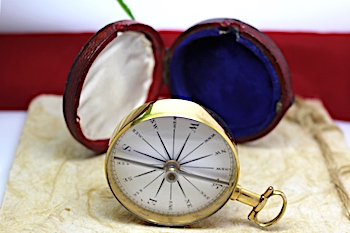  Georgian Long-Neck Leather-Cased Pocket Compass c. 1820