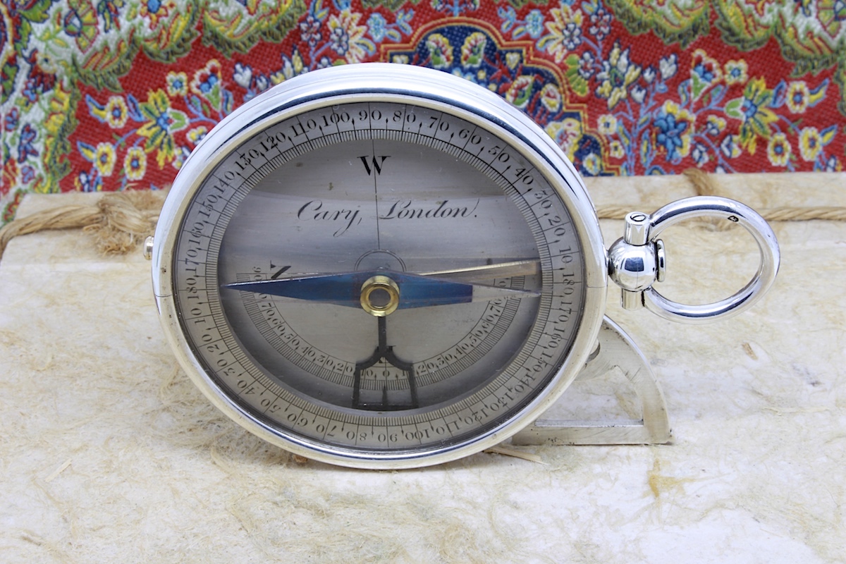 Victorian Silver Clinometer Compass by Cary London,  c. 1900