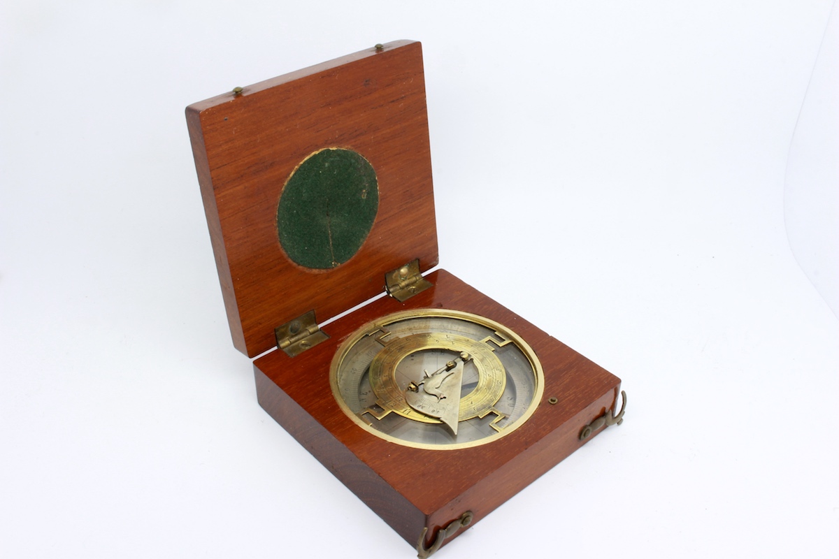 Early 1900 Wooden French Sundial and Compass