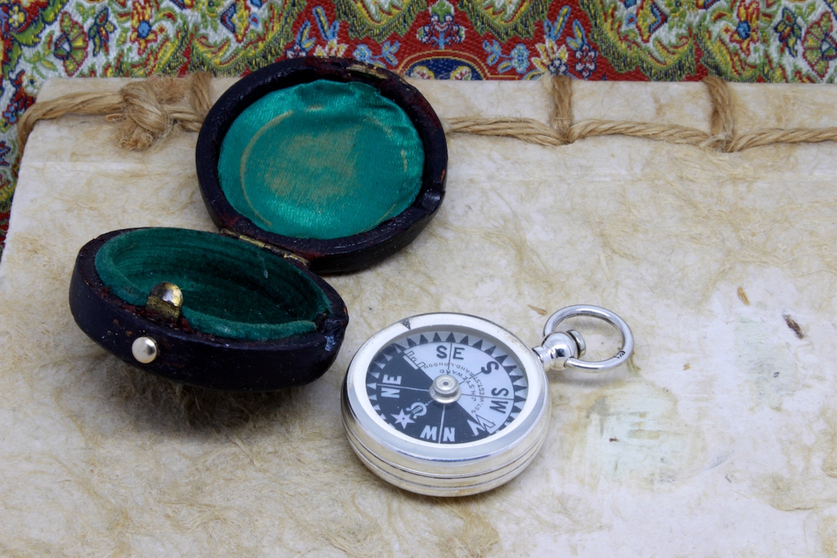 Victorian Sterling Silver Leather-Cased Compass by J. H. Steward, London Hallmarks 1890