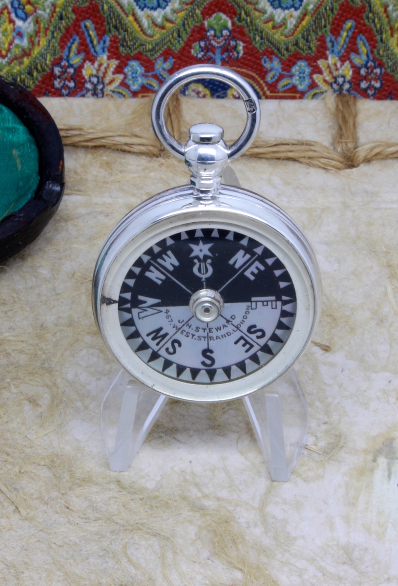 Victorian Sterling Silver Leather-Cased Compass by J. H. Steward, London Hallmarks 1890