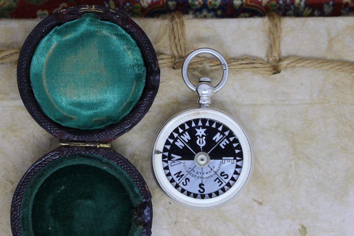 Victorian Sterling Silver Leather-Cased Compass by J. H. Steward, London Hallmarks 1890