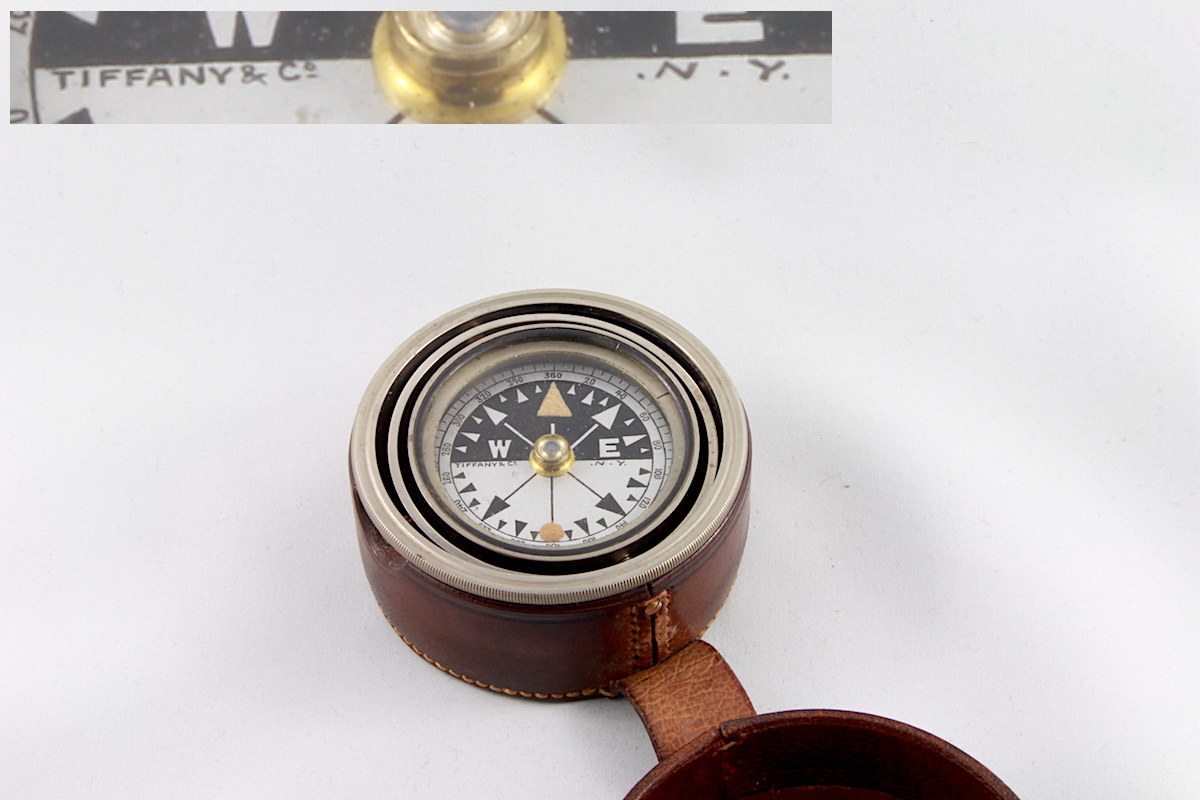 Leather-Cased Tiffany & Co. Gimballed Pocket Compass, c. 1900