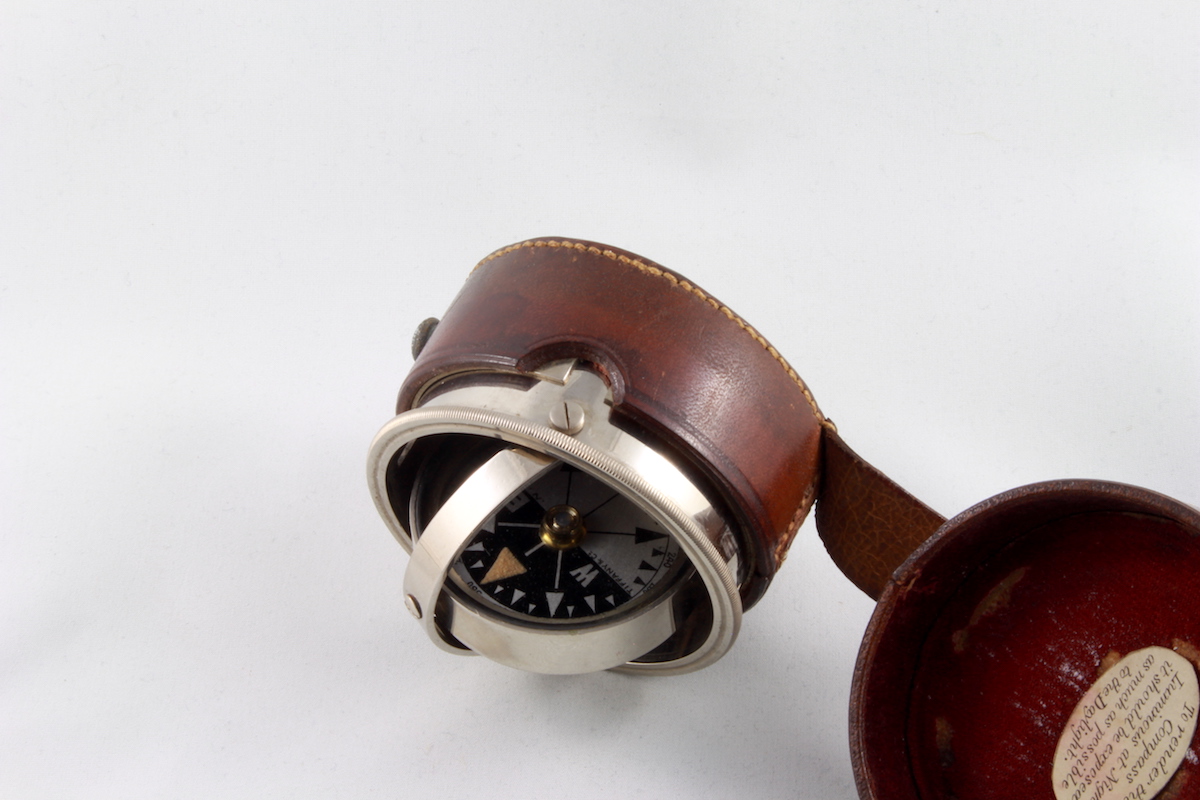 Leather-Cased Tiffany & Co. Gimballed Pocket Compass, c. 1900