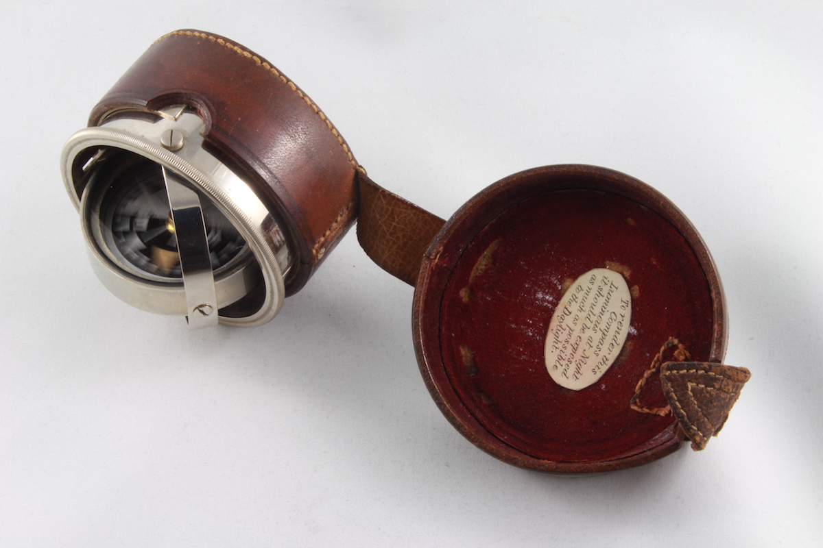 Leather-Cased Tiffany & Co. Gimballed Pocket Compass, c. 1900