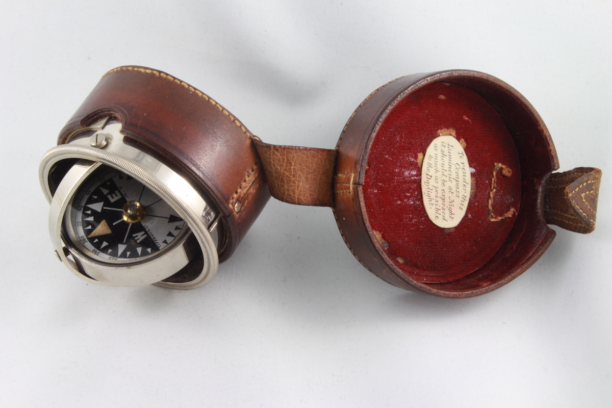 Leather-Cased Tiffany & Co. Gimballed Pocket Compass, c. 1900