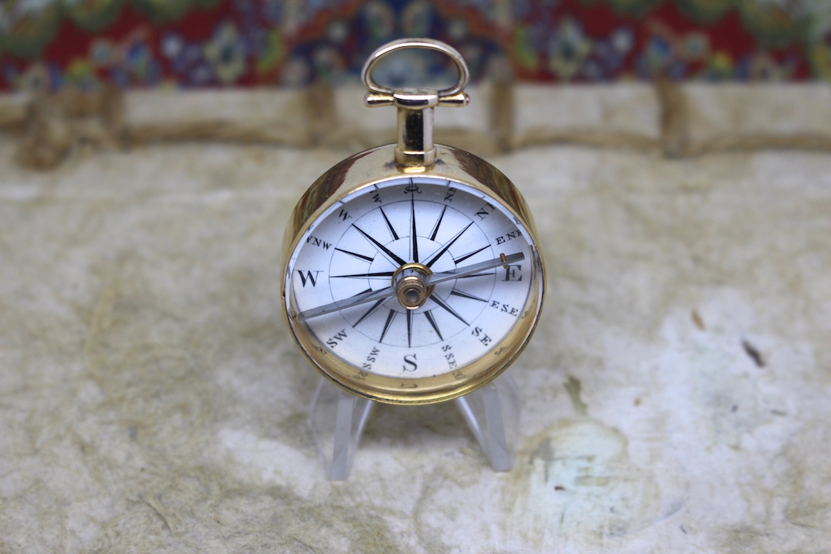 Georgian Long-Neck 14K Gold-Plated Pocket Compass c. 1820