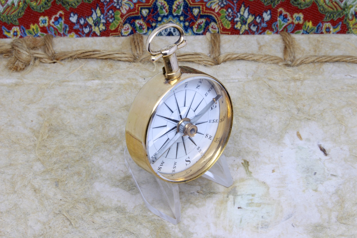 Georgian Long-Neck 14K Gold-Plated Pocket Compass c. 1820