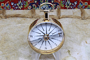 Georgian Long-Neck 14K Gold-Plated Pocket Compass c. 1820