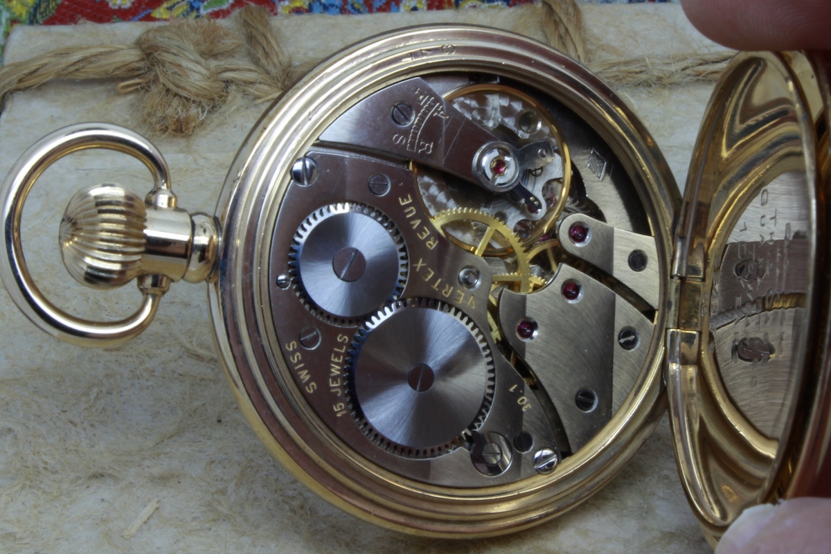 VERTEX REVUE c. 1930 Gold Filled Railway Presentation Pocket Watch