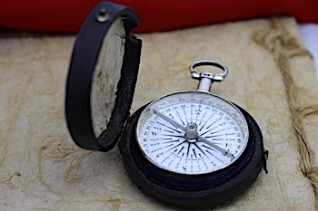 Georgian Leather-Cased Long-Neck Silver Compass by DIXEY, Hallmarks London,  1854