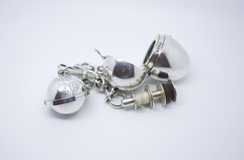 Silver Gimbaled Compass and Egg Bobbin, 1872 London Hallmarks