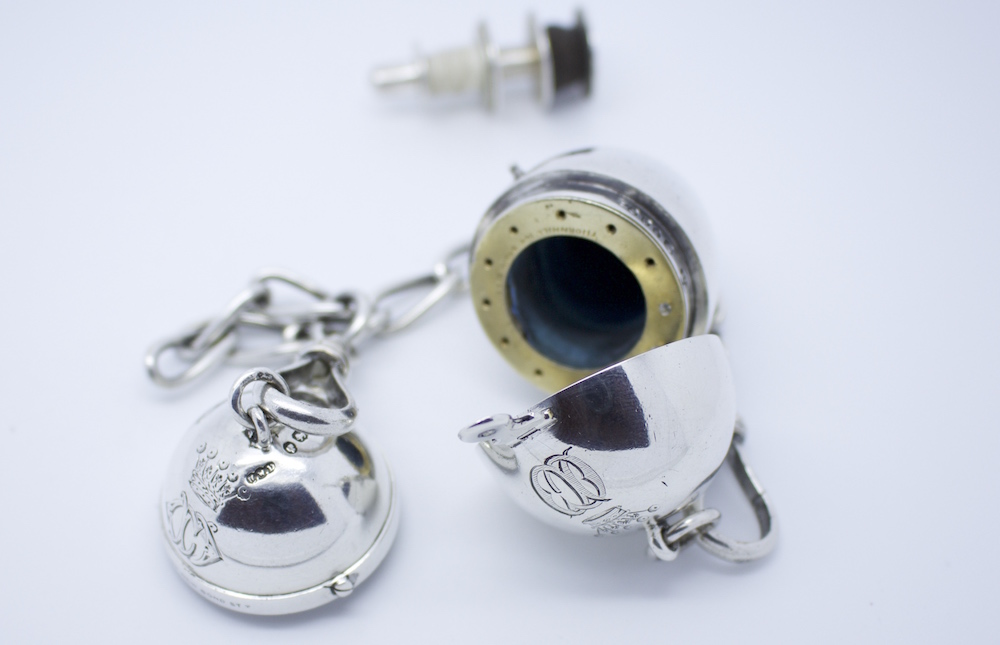 Silver Gimbaled Compass and Egg Bobbin, 1872 London Hallmarks