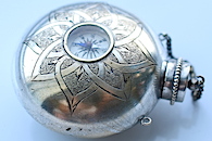 Silver Plated Antique Small Flask With Compass, c. 1900