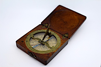 English Sundial and Compass in Wood Case, c. 1820