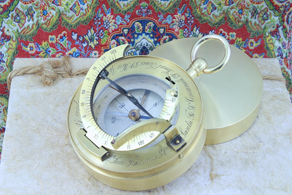 Antique French Equinoctial Sundial and Compass for the American Market, c. 1900