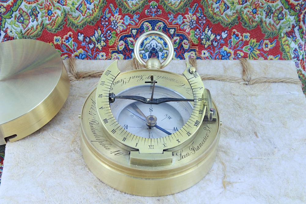 Antique French Equinoctial Sundial and Compass for the American Market, c. 1900