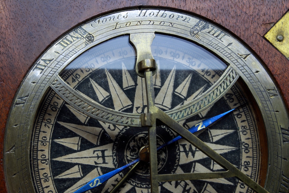 Georgian Wooden English Sundial and Compass by Jones Holborn, London,  c. 1820