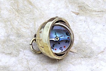 Small Brass French Swivel Mother-of-Pearl Compass, c. 1920