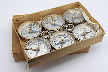 New Old Stock Six (6) German Compasses in Original Box, c. 1920