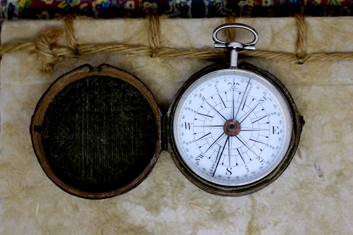 Georgian Leather Cased Long-Neck Silver Compass, Hallmarked London 1792