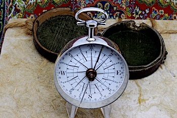 Georgian Leather Cased Long-Neck Silver Compass, Hallmarked London 1792