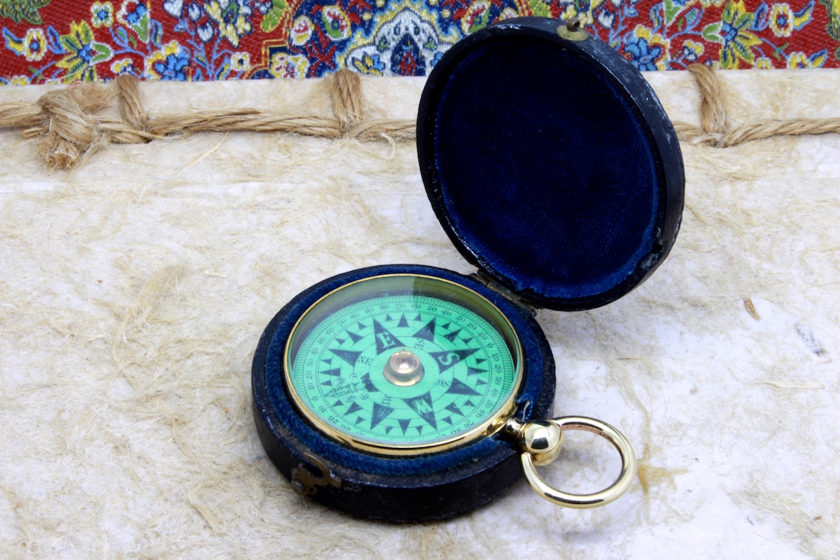 Victorian Leather-Cased Pocket Compass, c. 1880