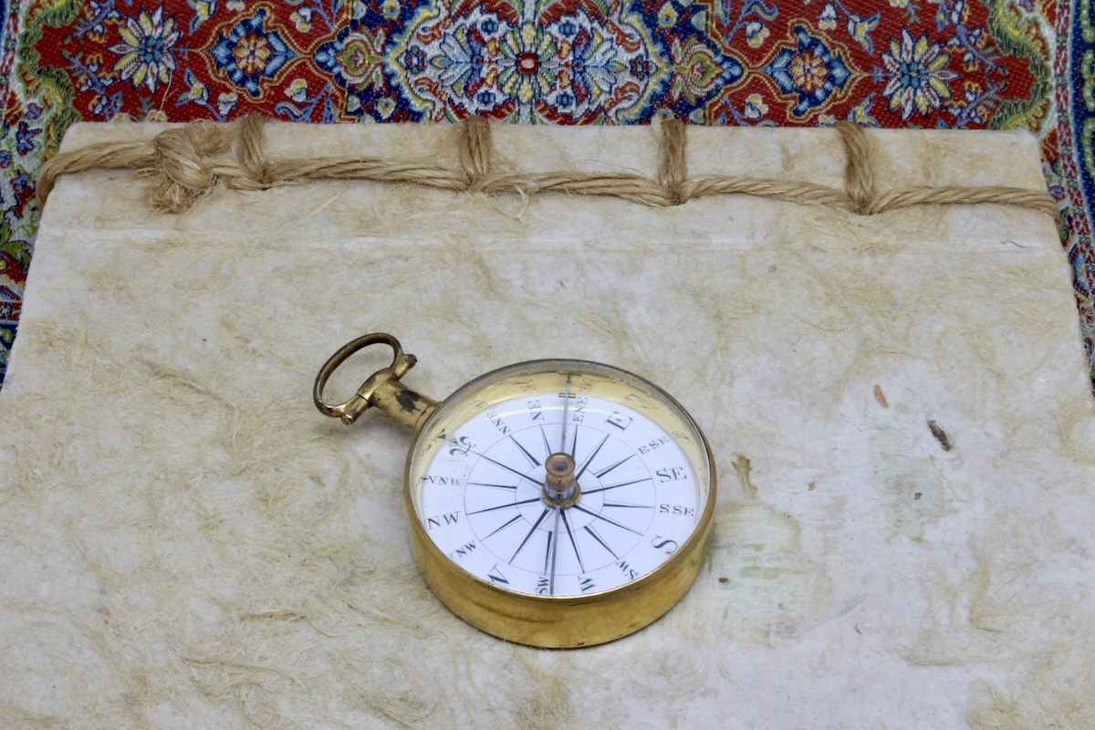 Georgian 12K Gold-Plated Long-Neck Leather-Cased Pocket Compass c. 1820