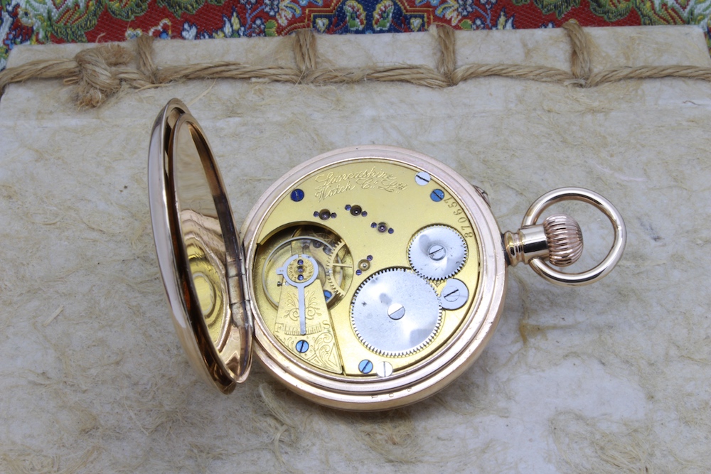 Lancashire Watch Co. - Prescot- 16 Size Hunter Gold Filled Pocket Watch, c. 1900