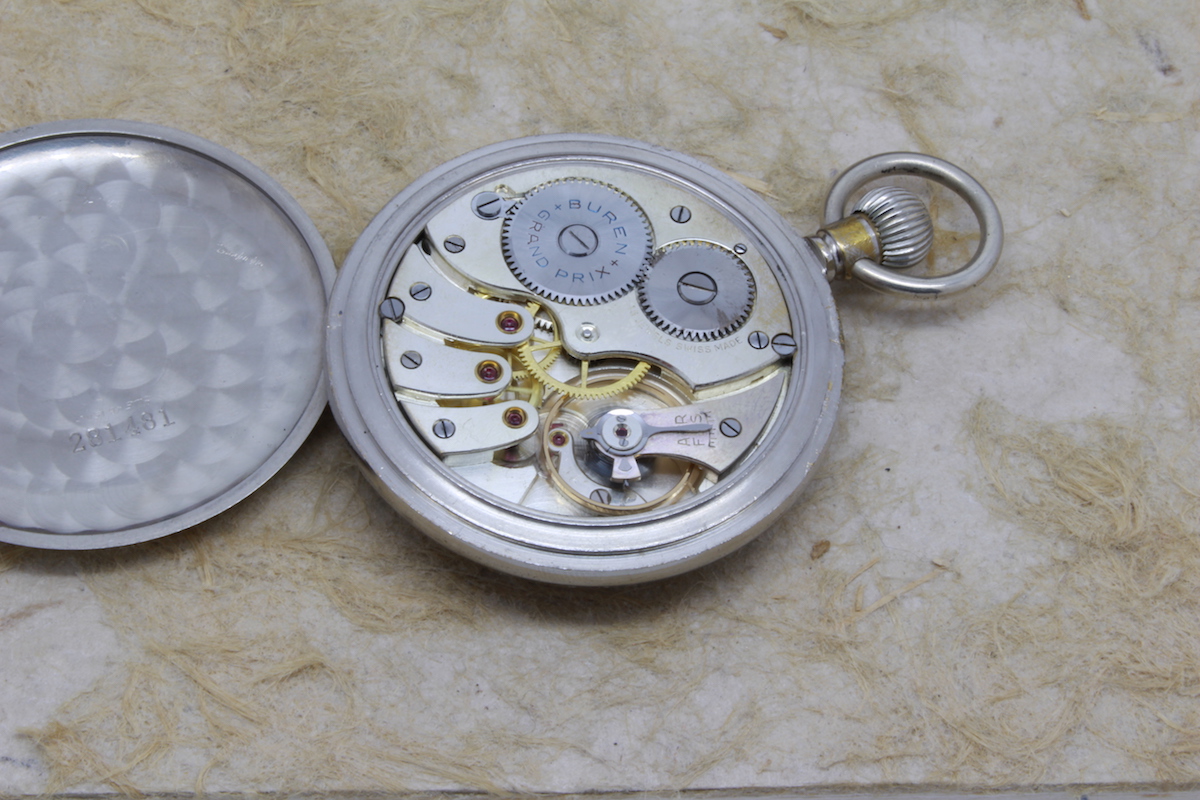 WWII Military G. S. T. P. BUREN GRAND PRIX Swiss Pocket Watch c. 1930