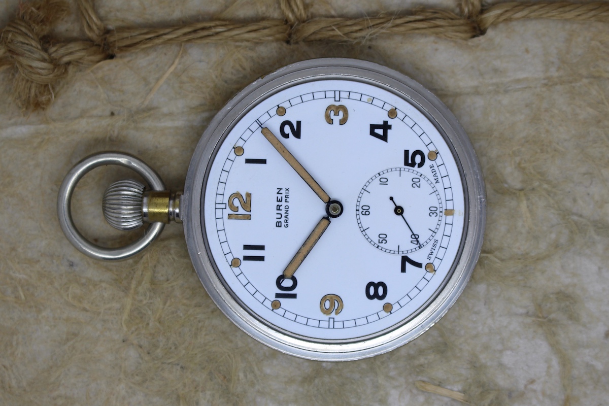 WWII Military G. S. T. P. BUREN GRAND PRIX Swiss Pocket Watch c. 1930